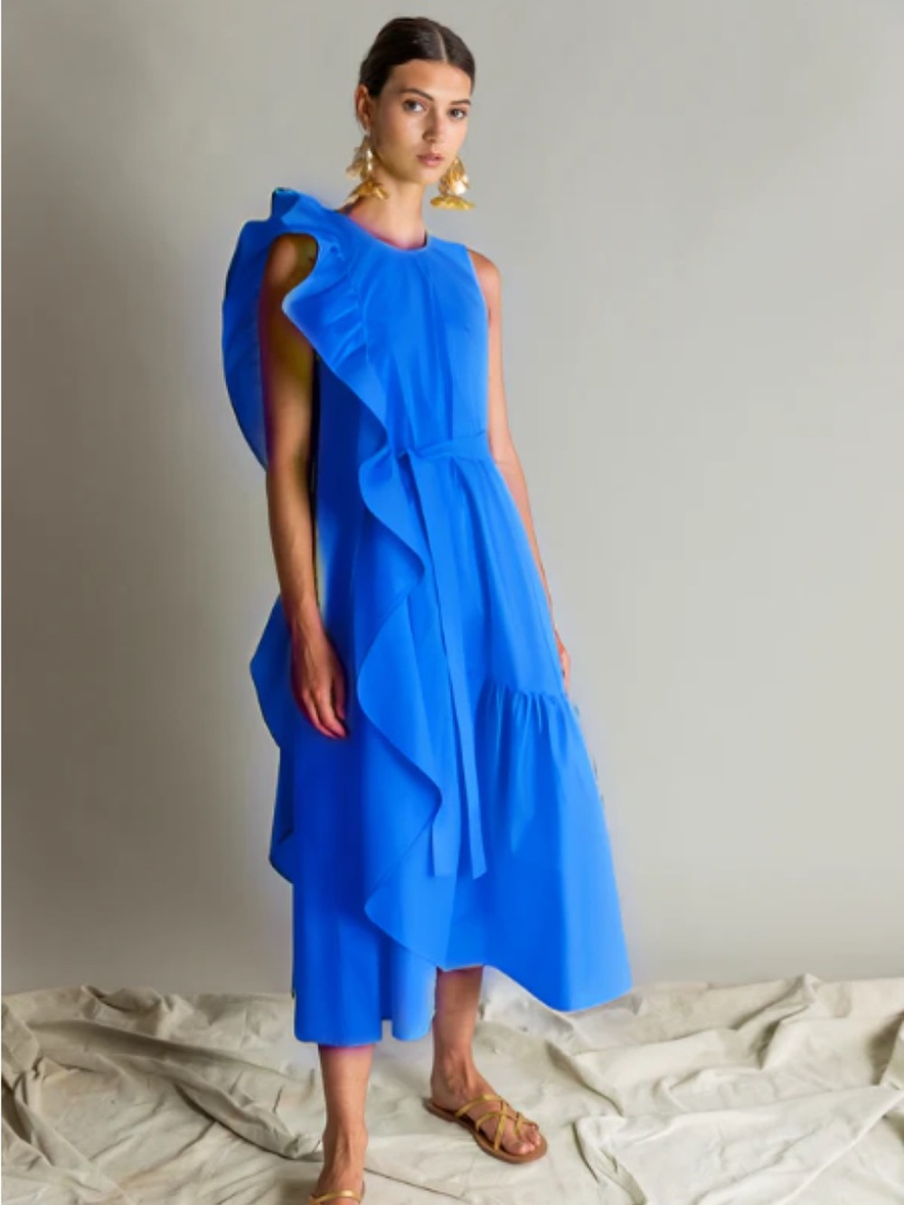 NWT! Psophia Cobalt Blue Ruffle Poplin Dress | Size S